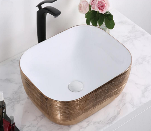 Раковина из сантехнического фаянса CeramaLux D1333H132 50х30 накладная цвет белый/медь без отверстий под смеситель