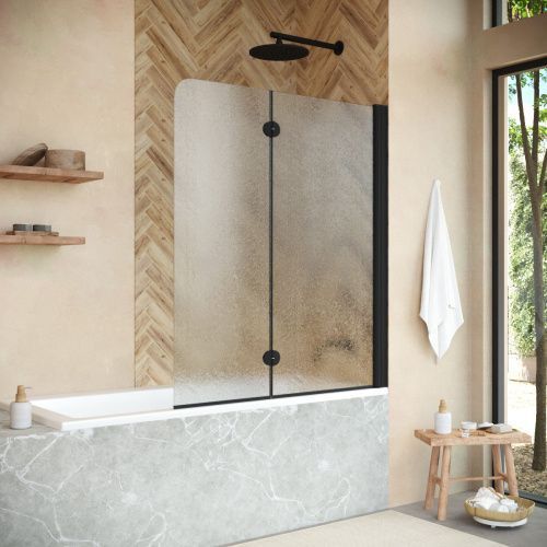 Душевая шторка на ванну Vegas-Glass E2V+E2V NOVO E2V NOVO 120 02М 02 R 120х140 стекло рифленое профиль черный ориентация правая