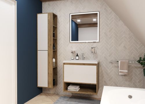 Тумба с раковиной Эстет Monaco Wood ФР-00010679 70х50 подвесная цвет белый/коричневый