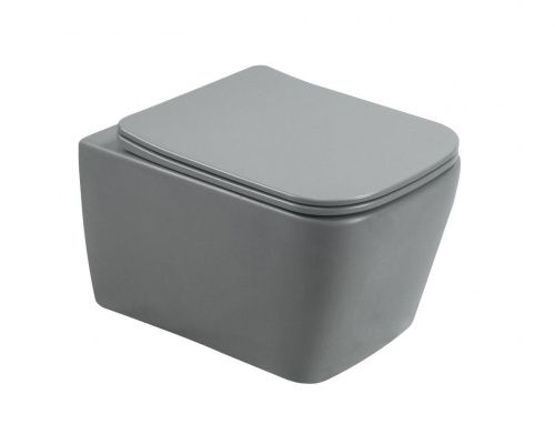 Унитаз подвесной SantiLine SL-5007MG цвет серый с сиденьем микролифт безободковый смыв воронка-водоворот