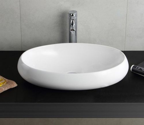 Раковина из сантехнического фаянса CeramaLux 9030A 60х40 накладная цвет белый без отверстий под смеситель