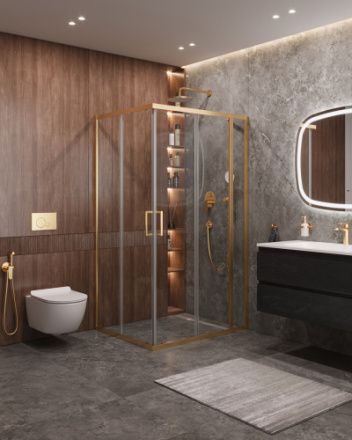 Душевой уголок Cezares MOLVENO MOLVENO-AH-21-90+30-C-BORO-IV 120х90 стекло прозрачное профиль золото без поддона