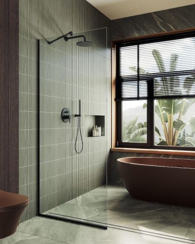 Душевая перегородка Maybah Glass MGD-1352-6у 100х195 стекло прозрачное профиль черный