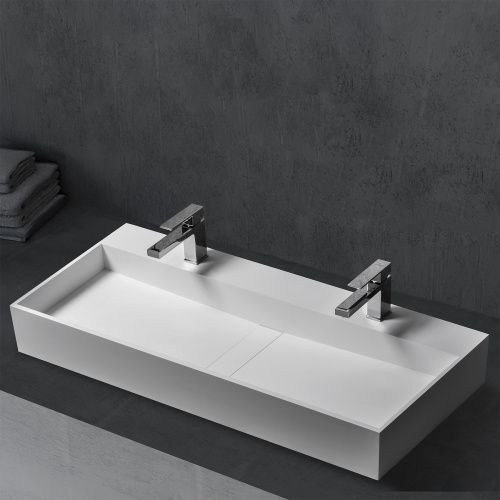 Раковина из искусственного камня Abber STEIN AS2642 120х40 накладная цвет белый без отверстий под смеситель