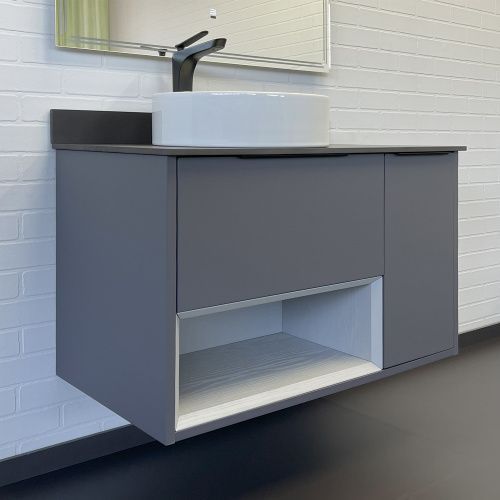 Тумба с раковиной Comforty Джанкой 00-00017878CF 90х50 подвесная цвет серый