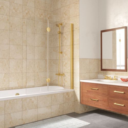 Душевая шторка на ванну Vegas-Glass E2V LUX E2V LUX 120 09 crystalvision R 120х150 стекло прозрачное профиль золото ориентация правая