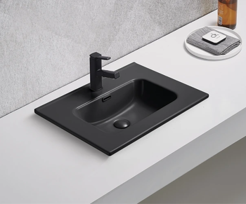 Раковина керамическая Gid Integrado 72208 60х50 встраиваемая цвет черный 1 отверстие под смеситель