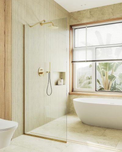 Душевая перегородка Maybah Glass MGD-1352-3у 100х195 стекло прозрачное профиль золото