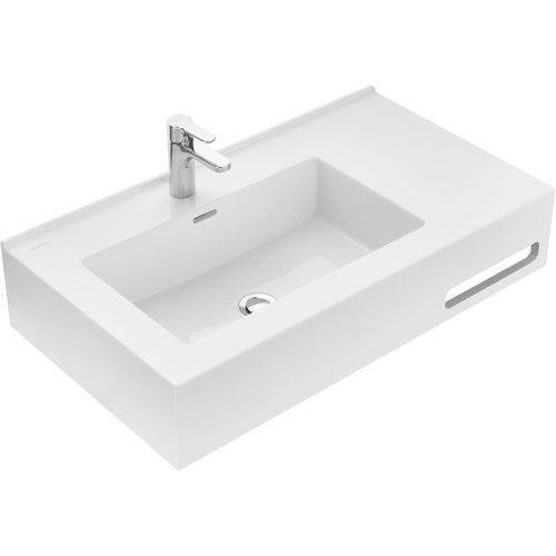 Раковина из искусственного камня Aquaton Квадро 1A734431QA01L 80х50 подвесная цвет белый 1 отверстие под смеситель