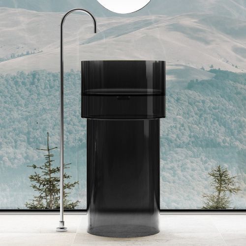 Раковина из полиэфирной смолы Abber KRISTALL AT2701Onyx-H 50х50 напольная цвет черный без отверстий под смеситель