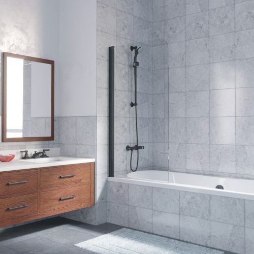 Душевая шторка на ванну Vegas-Glass EV LUX EV LUX 60 02М crystalvision L 60х150 стекло прозрачное профиль черный ориентация левая