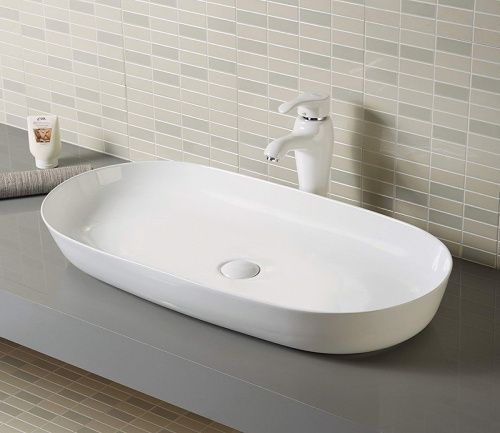 Раковина из сантехнического фаянса CeramaLux 78327 80х40 накладная цвет белый без отверстий под смеситель