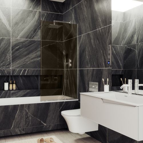 Душевая шторка на ванну Maybah Glass MGV-71-5у 90х140 стекло тонированное профиль хром ориентация универсальная