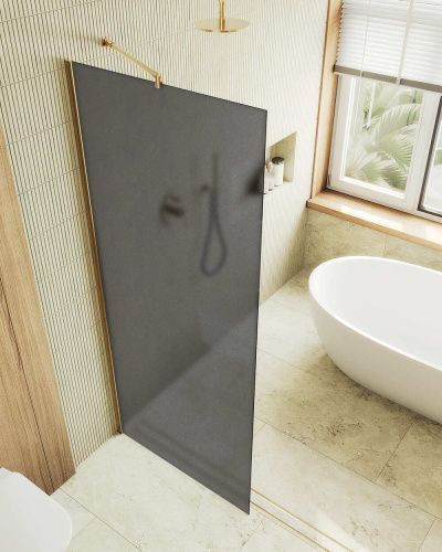 Душевая перегородка Maybah Glass MGD-687-3ш 120х195 стекло тонированное профиль золото