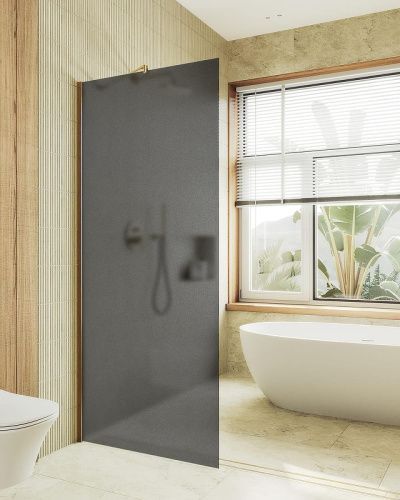 Душевая перегородка Maybah Glass MGD-1356-3ш 100х195 стекло тонированное профиль золото