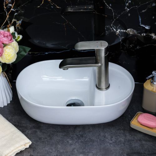 Раковина из сантехнического фарфора Melana 78352-805 40х30 накладная цвет белый 1 отверстие под смеситель