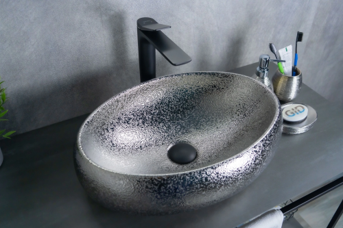 Раковина керамическая Gid Lago 52235 50х30 накладная цвет хром без отверстий под смеситель