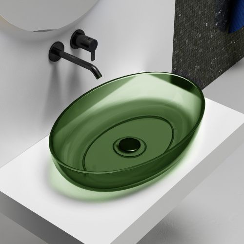 Раковина из полиэфирной смолы Abber KRISTALL AT2801Emerald 60х40 накладная цвет зеленый без отверстий под смеситель