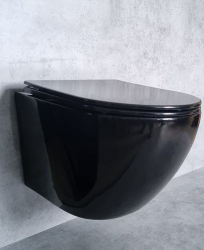 Унитаз подвесной CeramaLux 2196-18 черный с сиденьем микролифт безободковый каскадный смыв