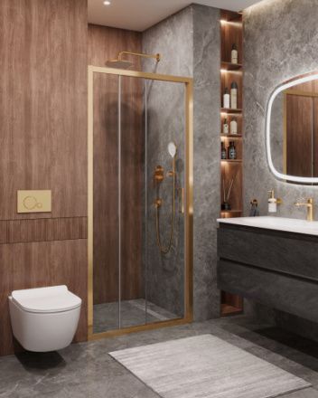 Душевая дверь Cezares MOLVENO MOLVENO-BF-3-100-C-BORO-IV 100х195 стекло прозрачное профиль золото