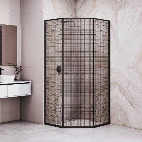 Душевой уголок RGW 33328200-244R 100х100 стекло с рисунком профиль черный без поддона