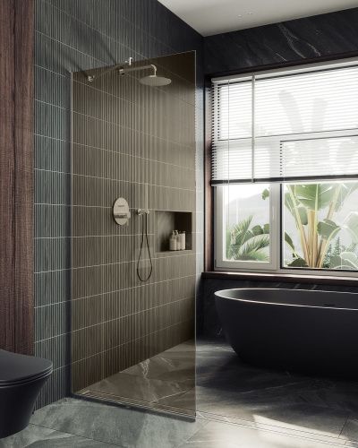 Душевая перегородка Maybah Glass MGD-684-1у 120х195 стекло тонированное профиль белый