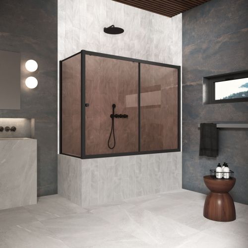 Душевая шторка на ванну Vegas-Glass ZV+ZVF Protec ZV+ZVF Protec 180*90 02М 05 180х140 стекло тонированное профиль черный ориентация универсальная