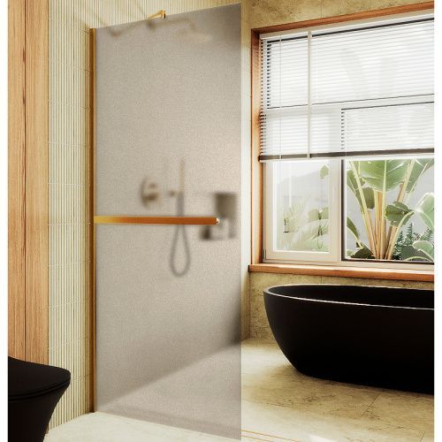 Душевая перегородка Maybah Glass MGD-710-3ш 110х195 стекло тонированное профиль золото