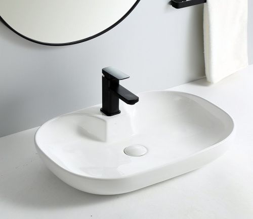 Раковина из сантехнического фаянса CeramaLux 9446 60х40 накладная цвет белый 1 отверстие под смеситель