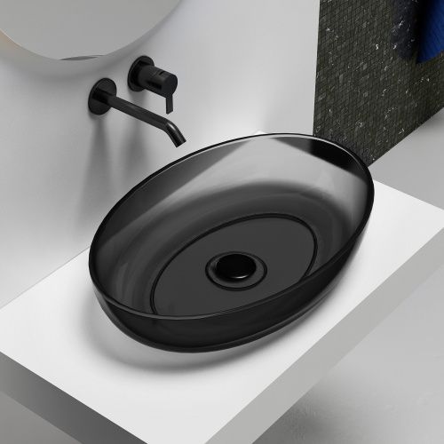 Раковина из полиэфирной смолы Abber KRISTALL AT2801Onyx 60х40 накладная цвет черный без отверстий под смеситель