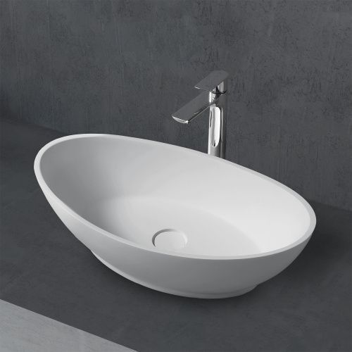 Раковина из искусственного камня Abber STEIN AS2610 60х30 накладная цвет белый без отверстий под смеситель