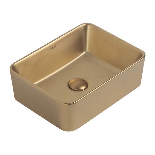 Раковина из сантехнического фаянса Abber RECHTECK AC2213MMG 40х30 накладная цвет золото без отверстий под смеситель