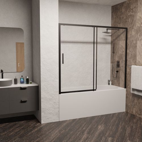 Душевая шторка на ванну RGW Screens 34114518-14 180х150 стекло прозрачное профиль черный ориентация универсальная