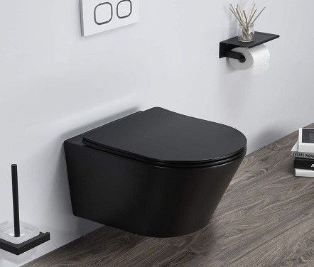Унитаз подвесной CeramaLux B2330-1MB черный с сиденьем микролифт каскадный смыв