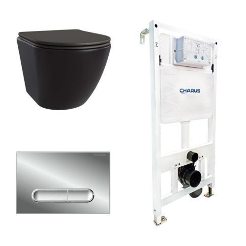 Сет унитаз + инсталляция + кнопка CC.300.80.01+FP.340.21.01+AM25010 Nero