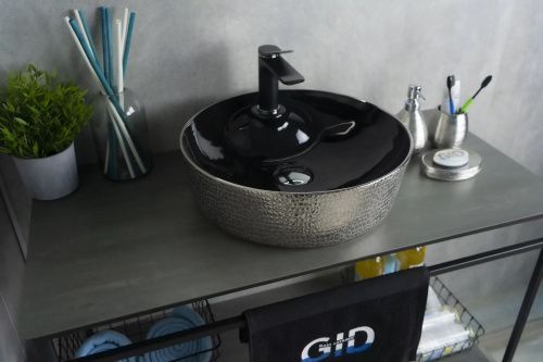 Раковина керамическая Gid 53315 40х40 накладная цвет черный/серебро без отверстий под смеситель