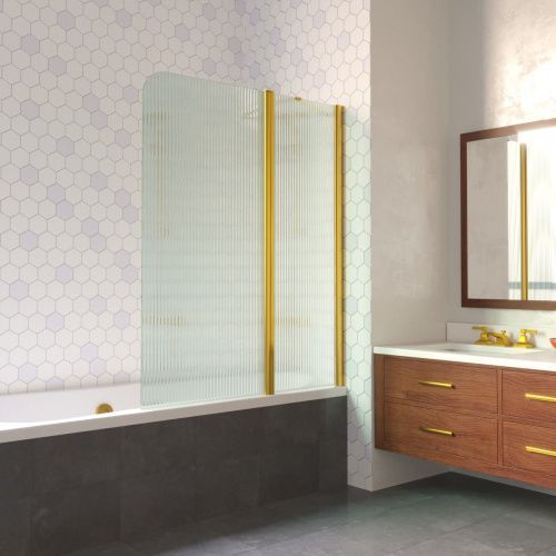 Душевая шторка на ванну Vegas-Glass E2V LUX ST E2V LUX ST 115 09 Moru R 115х150 стекло рифленое профиль золото ориентация правая