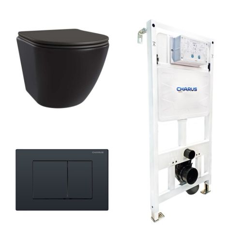 Сет унитаз + инсталляция + кнопка CC.300.80.01+FP.310.DW.01+AM25010 Nero