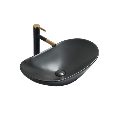 Раковина из сантехнического фаянса Velvex 7811AMB 60х40 накладная цвет черный без отверстий под смеситель