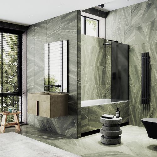 Душевая шторка на ванну Maybah Glass MGV-88-6ш 80х140 стекло тонированное профиль черный ориентация универсальная