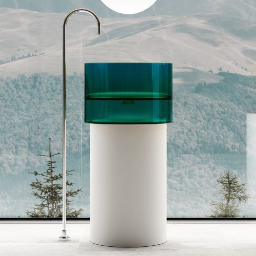 Раковина из полиэфирной смолы Abber KRISTALL AT2701White-Aquamarin-H 50х50 напольная цвет белый/зеленый без отверстий под смеситель