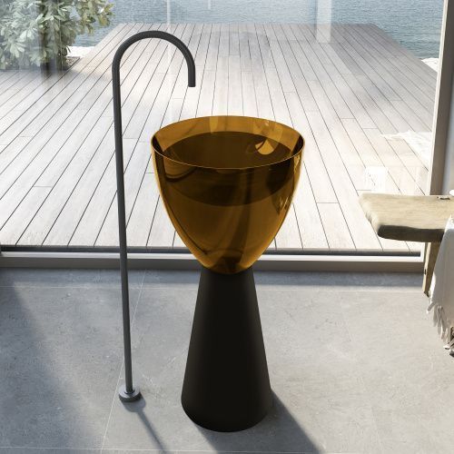 Раковина из полиэфирной смолы Abber KRISTALL AT2703Black-Vesuvian 50х50 напольная цвет черный/зеленый без отверстий под смеситель