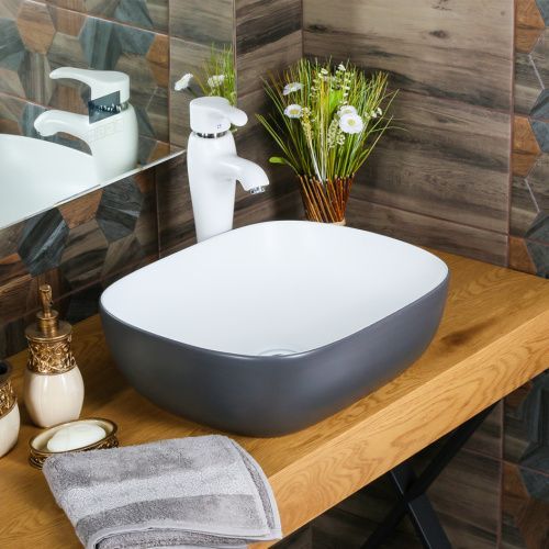 Раковина из сантехнического фарфора Melana A419-CGRW-M-803 50х40 накладная цвет серый без отверстий под смеситель