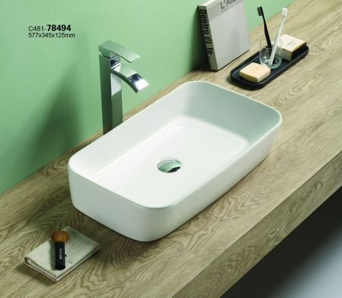 Раковина из сантехнического фаянса CeramaLux 78494 60х30 накладная цвет белый без отверстий под смеситель