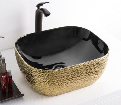 Раковина из сантехнического фаянса CeramaLux D1302H022 50х40 накладная цвет черный без отверстий под смеситель