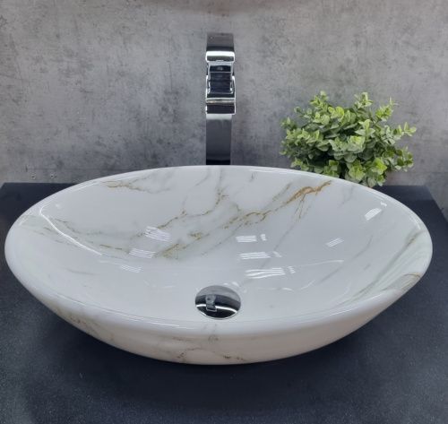 Раковина из сантехнического фаянса CeramaLux D1147-505(340) 50х30 накладная цвет многоцветный без отверстий под смеситель