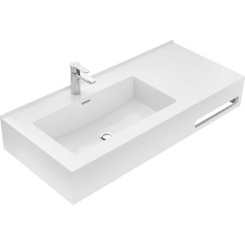 Раковина из искусственного камня Aquaton Квадро 1A733331QA01L 100х50 подвесная цвет белый 1 отверстие под смеситель