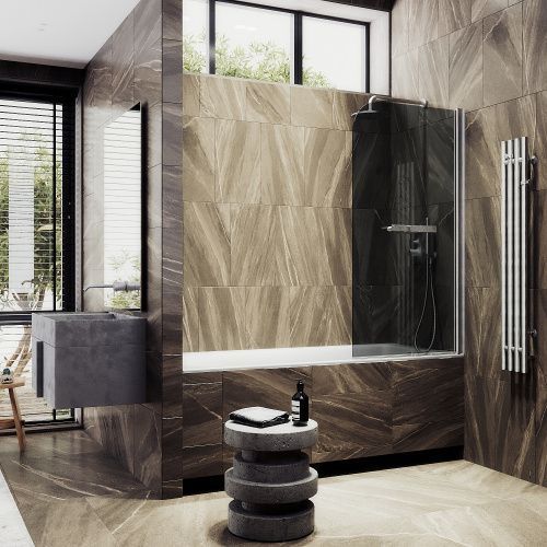 Душевая шторка на ванну Maybah Glass MGV-785-5 70х140 стекло тонированное профиль хром ориентация универсальная