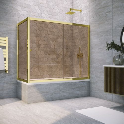 Душевая шторка на ванну Vegas-Glass ZV+ZVF TUR+NOVO ZV+ZVF TUR NOVO 190*90 09 05 190х140 стекло тонированное профиль золото ориентация универсальная