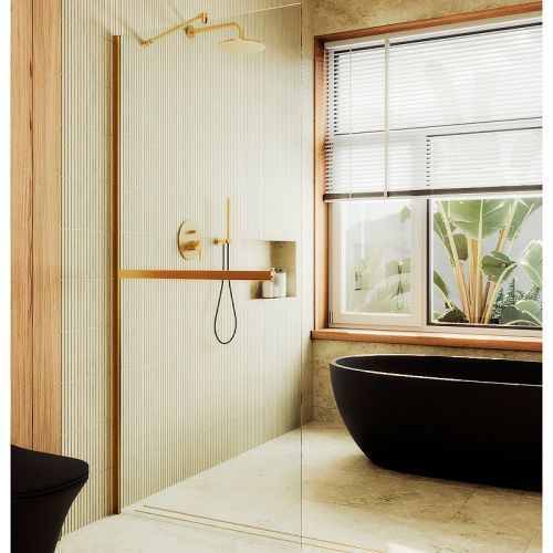 Душевая перегородка Maybah Glass MGD-732-3ш 90х195 стекло прозрачное профиль золото